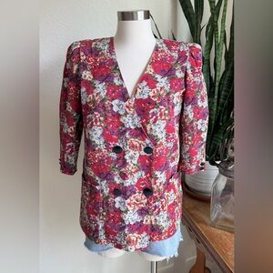 Vintage Floral Blazer Cottagecore Prairiecore Puff Sleeve Union Made USA Size 4P